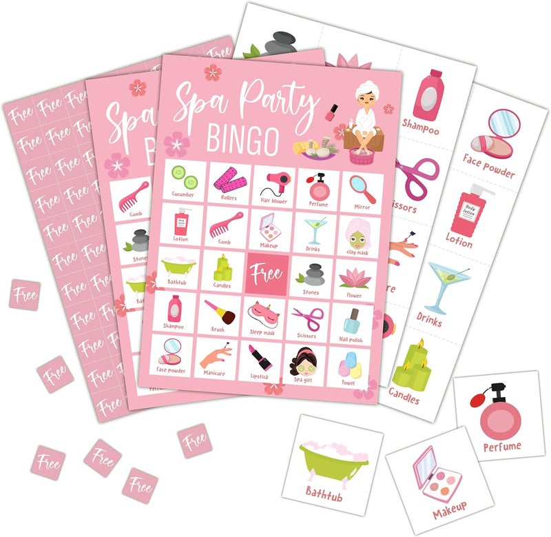 Foosproea Spa Bingo Cards, Beauty Themed Bingo Games for 24 Players, Spa Games for Family Friends Large Group Activities, Sleepover Party Favors Supplies Decorations(23) - Image 1